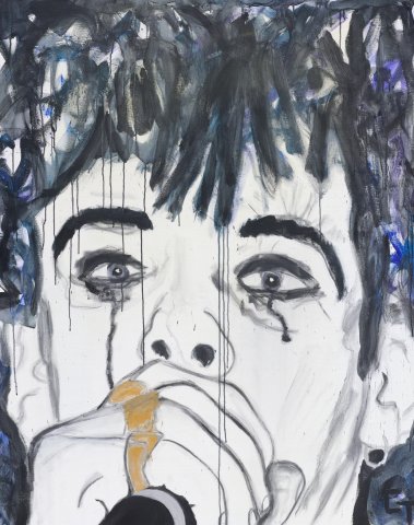 Young Nick Crying into a microphone