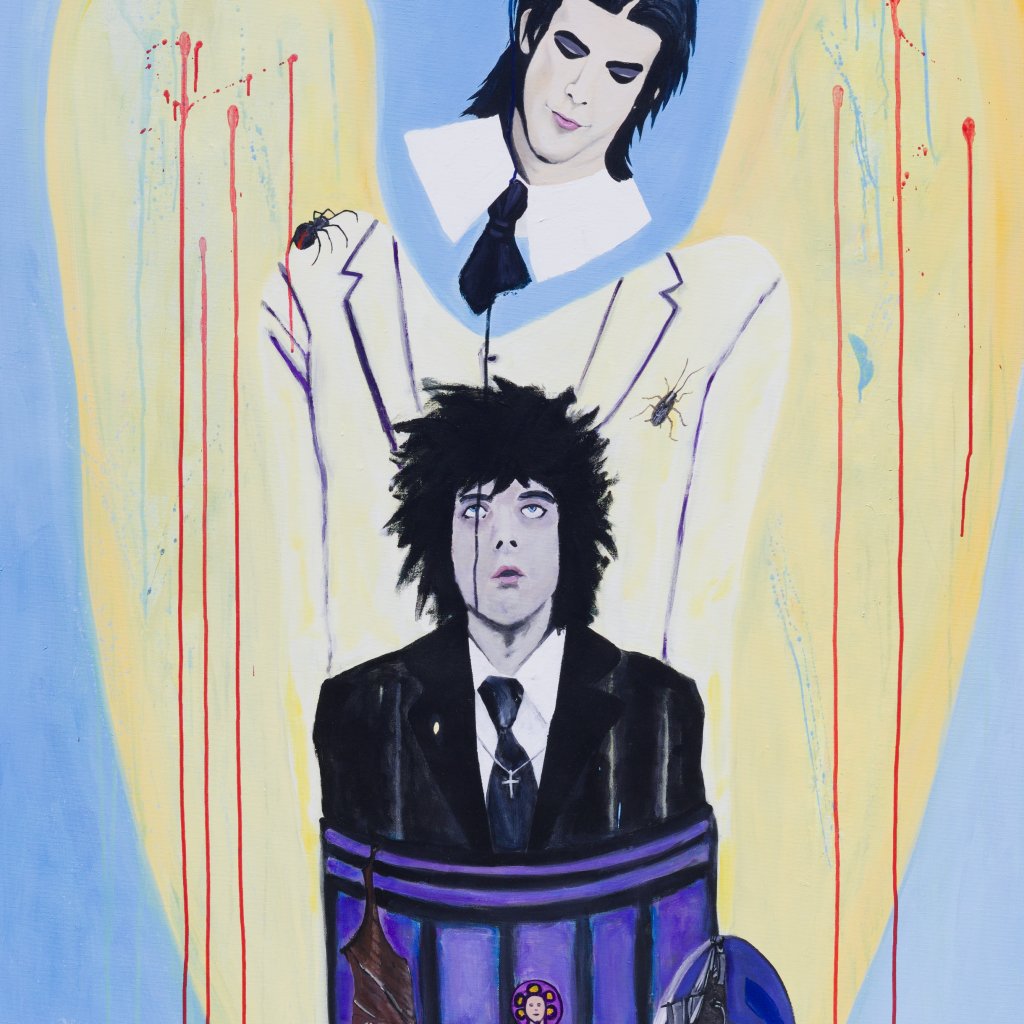 Two Nicks, one almost angelic and the other in a trash can