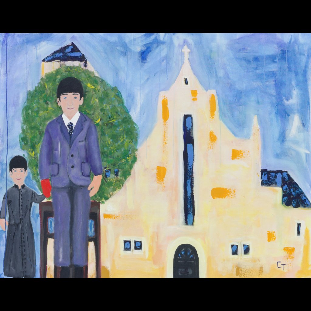 Nick and his father in front of his church